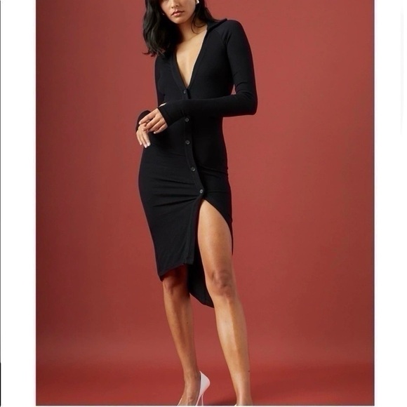 Alix Nyc Lanett Button-Up Asymmetric Dress Black - Picture 3 of 11